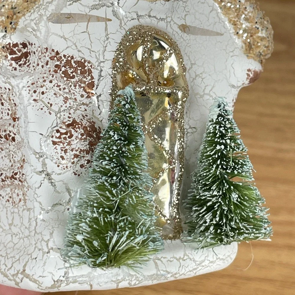 Pottery Barn Glass Christmas Cottage Ornament Red Cardinal Trees Glitter Trim